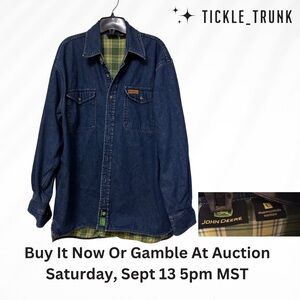 John Deere Men's Lg Blue Denim Lined Shirt
